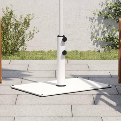 Teenpull Parasollstativ rektangulär, vit stålbas för Ø 32/38/48 mm master, 25 kg vikt, utomhus terrasser paraplyhållare, robust stativ för trädgård och balkong