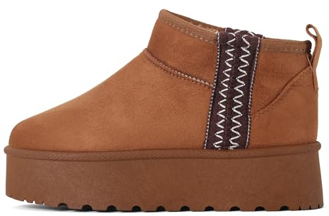 GHARIE CHAMPIONS Women’s Platform Snow Boots – Slightly Water-Repellent Faux Suede Ankle Boots with Plush Lining, Anti-Slip Sole, Easy Slip-On & Embroidered Design