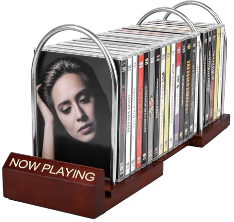 Almacenamiento de discos de vinilo, soporte extensible para discos de 30 – 70 LPs, soporte para discos Now Playing de madera y metal, soporte para discos de vinilo, elegante almacenamiento y pantalla
