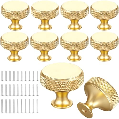 10 Pezzi Pomolo Mobili con Viti, Pomelli Cassetti Rotondo Alluminio 30mm, Maniglia Manopole Oro Cucina, Accessori Decorazioni Porta Bagno, Maniglie Armadi Metallo per Porte Armadietti, Guardaroba