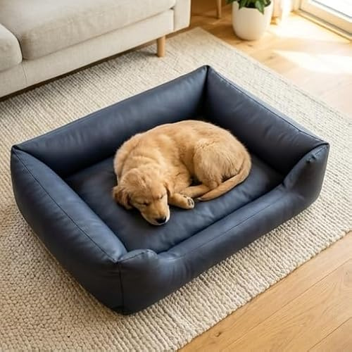 4L Textil MARIO Cuccia Ortopedica per Cani in Ecopelle Impermeabile – Memory Visco – Lettino Similpelle per Cani Grandi XL (120x90 cm, Grigio Scuro)