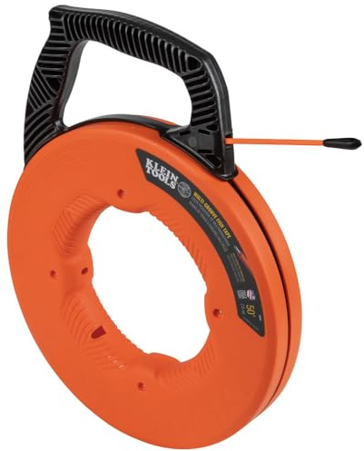 Fish Tape, Multi-Groove Fiberglass Wire Puller with Nylon Tip, Optimized Housing and Handle, 15 m, Klein Tools 56382