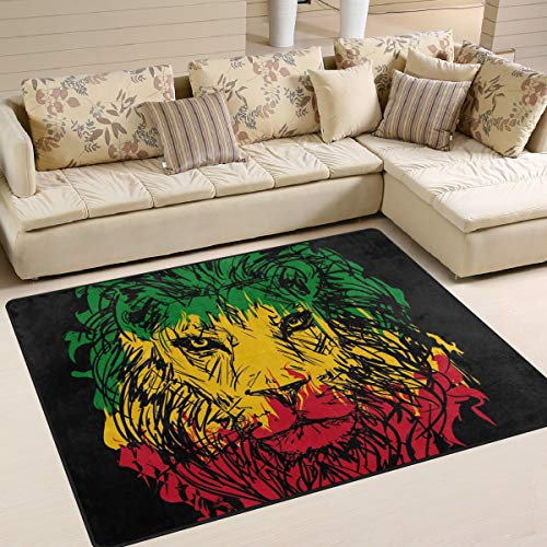 Teppich mit großer Fläche, 160 x 122 cm, Rasta Löwe Bodenmatte, Teppich für Wohnzimmer, Schlafzimmer, weicher Teppich