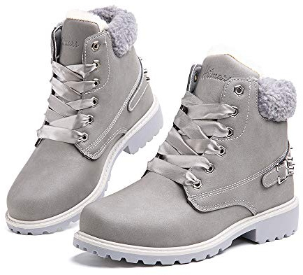 Hitmars Botas Mujer Invierno Botas de Nieve Cálido Zapatos Botines Forradas Planas Snow Boots Antideslizante Calzado Comodos Cordones Gris-1 39 EU