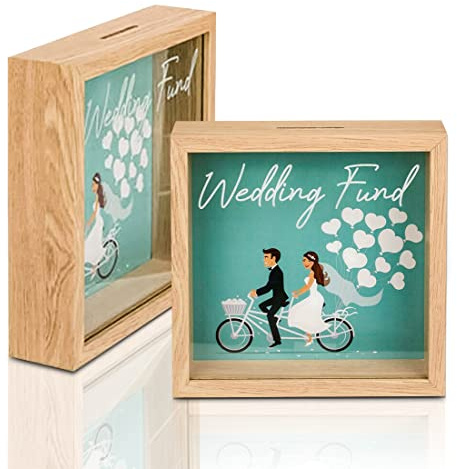 Bada Bing Spardose Hochzeitskasse Bilderrahmen Wedding Fund Holz Mint Grün Reisekasse Hochzeit Geldgeschenk Bild 20 x 20 cm Hochwertig 56