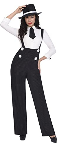 Ladies Gangster Lady 1920s Moll Pinstripe Flared Suit Fancy Dress Costume Outfit (UK Size 20-22)