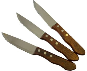 Premium Set of 12 Jumbo Red Wood Handle Steak Knife Set With Ice Tempered Stainless-Steel Serrated Blade - Dishwasher Safe With Durable and Ergonomic Design