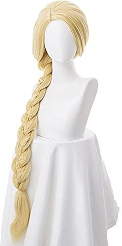 NEZIH Anime Coser Pruik Tangled Princess 120Cm 47 Gerade Blonde Super Lange Cosplay Perücke Rapunzel Synthetische Haar Anime Perücke+ Perücke Kappe, Dekorative Accessoires, Anime-Geschenk