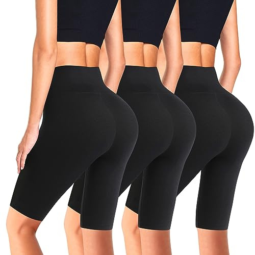 Flintronic Short de Cyclisme pour Femmes, Short de Yoga pour Fitness et Loisirs, Longueur Genou, Respirant Non Transparent (XL)