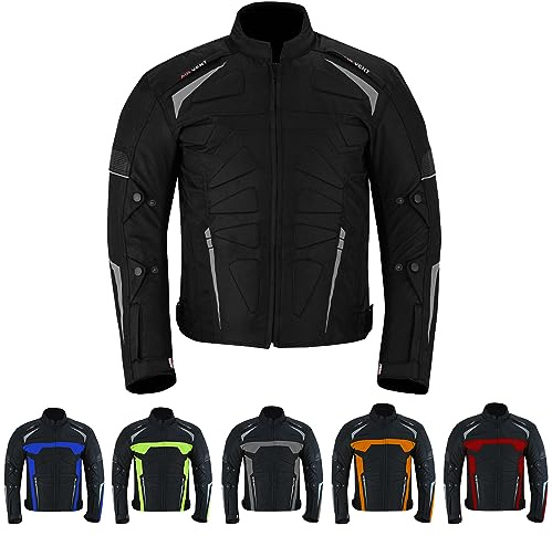 Inflori Motorbike Jacket Motorcycle Waterproof Jacket for men Corduroy 600D CE Approved Protective Armored with Hi-Vis Panels Summer and Winter Jacket (UK, Alpha, M, Regular, Regular, Black)