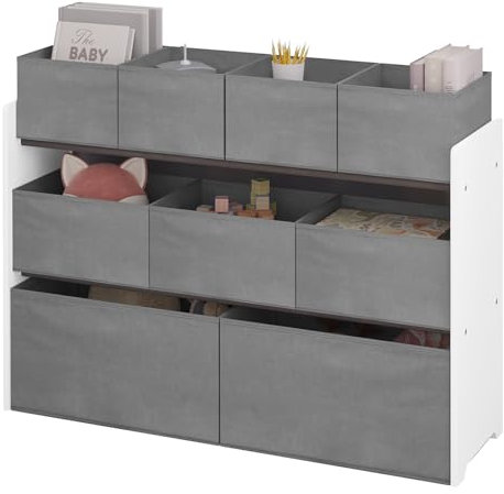 Lestarain Kinderregal, Spielzeugregal, Aufbewahrungsregal für Kinder, Aufbewahrungsboxen aus Vliesstoff, für Kinderzimmer Kindergarten, 92x60x30cm, Grau+Weiß