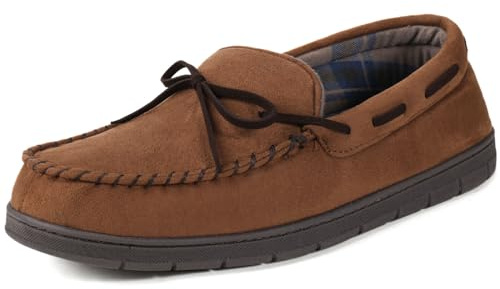 ULTRAIDEAS Men's Luke Microsuede Moccasin Slippers, Light Coffee, UK 10