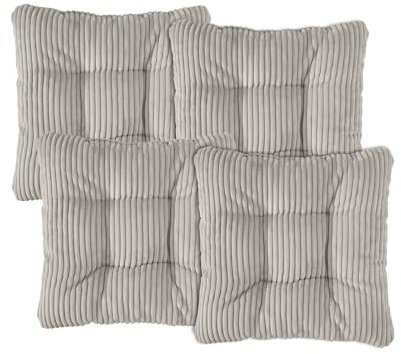 XDREAM Interior 4er Set Stuhlkissen grau Kord | Bequemes Sitzkissen für Küchen, Esszimmer und Gartenstühle | Öko-Tex Zertifiziert | produziert nach deutschem Qualitätsstandard | 38 x 38 x 6 cm