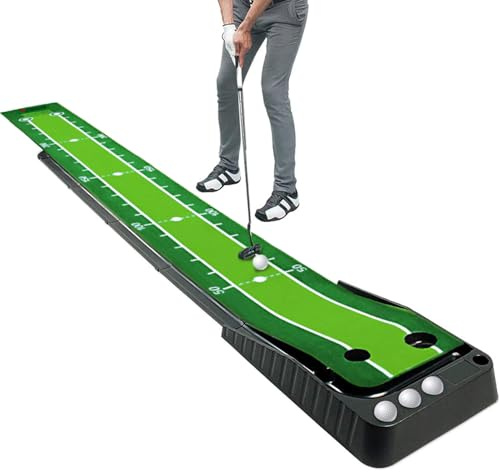 Asgens Putting Green Tapis de Golf d'intérieur – Facile à Assembler avec Retour Automatique de Balle et Marqueur de Distance, Surface en Velours Adaptée pour Bureau, Salle de Loisirs, Terrasse – 3 m