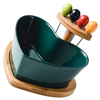 1 juego de frutero con tenedor, soporte de exhibición para servir alimentos, bandeja para servir, bandejas japonesas para dulces y bocadillos, cuenco para patatas fritas, plato de cerámica para ensal
