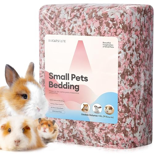 BUCATSTATE Litières pour Hamsters 15L, Super Absorbante & 99,9% sans Petit Animal Papier Poussière pour Souris, Rats, Rongeurs, Cochon d'Inde, Chinchilla