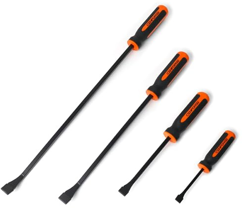 CENFORGE 4-Piece Heavy Duty Pry Bar Set (8, 12, 18, 24) – Mechanic’s Striking Pry Bars with Thicker Strike Cap & Angled Tip – Forged Steel Automotive & Demolition Tools