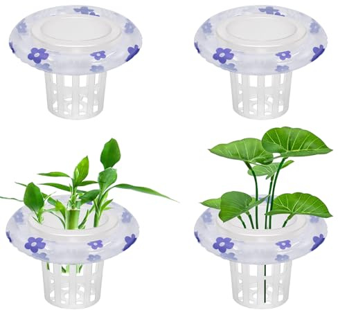 4 supporti per piante sospese per acquario, con 4 anelli galleggianti, vasi trasparenti in plastica, per piante idroponiche