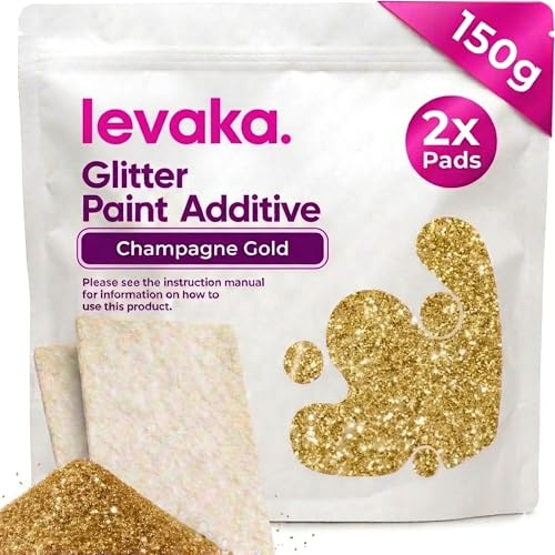 Levaka Champagne Gold Glitter Additive, 150g with 2 x Buffing Pads – Paint Additive for Luminous Finish on Interior or Exterior Walls, Ceilings, and Woods – Paint Glitter for Walls