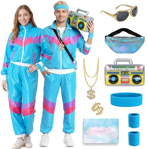 TOSZOLY Costume Anni 80, Costume Carnevale per Donna, Vestito Hip Hop Anni 80 per Coppia Adulto, Vêtements Donna Anni 90, Vestito per Feste di Carnevale Halloween Disco (Men, L)