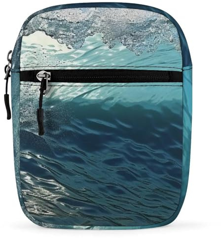 BVKWNTSA Vattentät användning crossbody ryggsäck, blå hav vågig sjölandskap tryckt mini sling väska för män kvinnor, bröstväska för vandring resor sport löpning