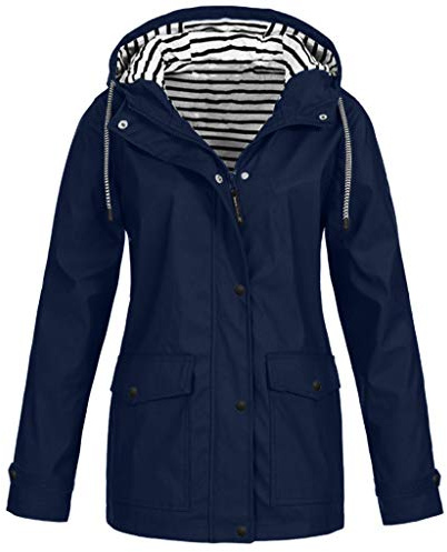 Generico Giacca Impermeabile Donna Leggera, Giacca Antipioggia Donna Antivento Lungo Trench con Cappuccio Traspirante a Vento Raincoat per All'aperto Campeggio Trekking