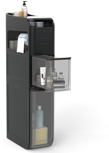 LIFEZEAL Armario de baño Estrecho con Ruedas, Armario de nicho con cajones, Armario Auxiliar de 4 Niveles con Caja de pañuelos, Armario de Almacenamiento Compacto para baño, Cocina, Oficina (Negro)