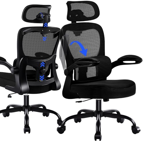 Coscendo Ergonomic Office Chair with Headrest & Lumbar Support, Black | 150 KG Max Load, Breathable mesh backrest, height adjustable swivel chair with rollers, suitable for office & home office
