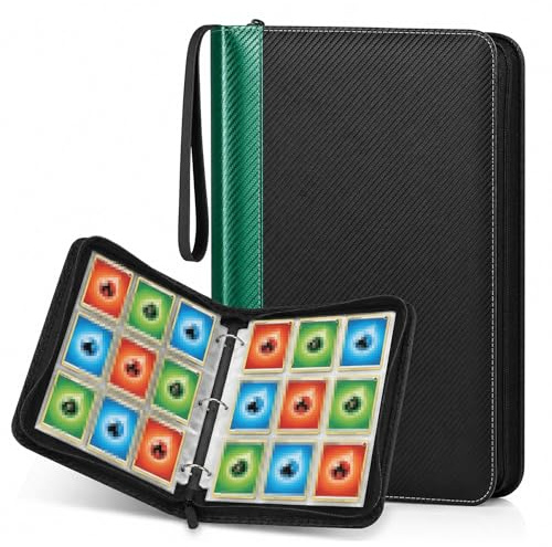 KORVORIA Album Porta Carte, 900 Tasche Album Carte Collezionabili, 50 Pagine Album di Carte da Collezione, PU Libro Porta Carte Impermeabile, Verde