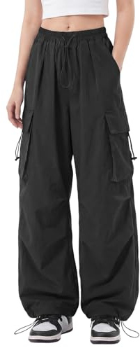 Supcomsta Cargo Trousers Women High Waist Drawstring Stretchy Combat Trousers Quick Dry Hiking Ladies Cargo Pants Baggy Wide Leg Y2K with Multi Pockets