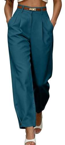 Générique Pantalon Tailleur Large Femme Multicolore, Décontracté Pantalons Taille Haute pour Travail Et Ville, Pantalon Coupe Élégante avec Poches Et Plis, Pants Confortable Et Anti-Rides