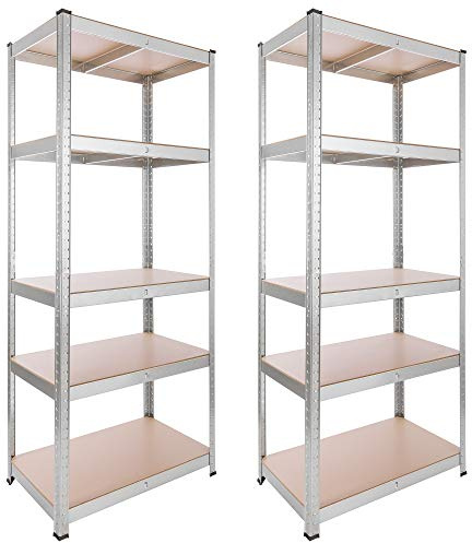 Arebos Heavy Duty Shelving Set of 2 | 180 x 75 x 45 cm | 875 kg Load Capacity | 5 MDF Panels | Easy to Assemble with Plug-In System Shelving Unit Storage Shelving Cellar Shelving Workshop Shelving