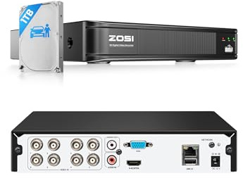 ZOSI H.265+ 5MP 3K Lite 8 Channel CCTV DVR Recorder, AI Human Vehicle Detection, Alert Push, Hybrid Capability 4-in-1(Analog/AHD/TVI/CVI) Full 1080p HD Surveillance DVR for Security Camera (1TB HDD)