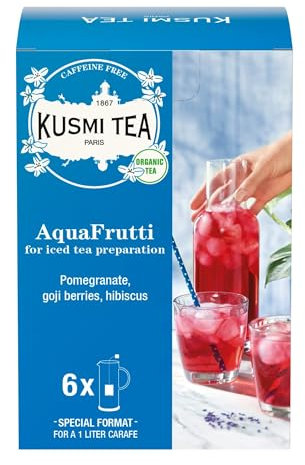 Kusmi Tea AquaFrutti Bio Eistee - Hibiskus und Früchte Mischung mit Apfel, Granatapfel, Gojibeeren Aromatisiert - 6 Große Teebeutel, 48 Gr