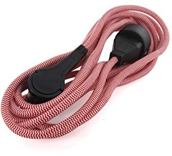 CHACON 66773, Textilkabel, schwarz/weiß Textil-Verlängerungskabel, 3 m, 3 x 1,5 m², Kabel & schwarz, flacher Stecker