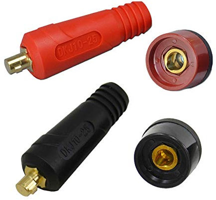 RIVERWELD Câble pour torche de soudage TIG eu de fiche et prise pour connecteur de soudage DKJ10-25 & DKZ10-25 200A Connecteur Raccord rapide style Dinse en de couleur rouge et noire 4 pièces