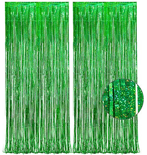 Lametta Vorhang Grün Glitzer - GREATRIL Party Vorhänge Foto Hintergrund Luftschlangen Dekoration für Dino Mine Dschungel Hawaii Aloha Lion Fussball Traktor Geburtstag St Patrick's Day Deko