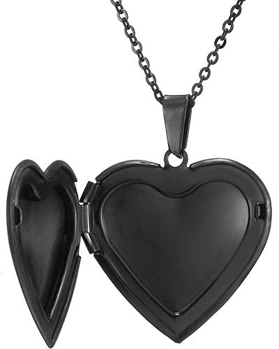 Jude Jewelers Stainless Steel Heart Shaped Locket Style Statement Party Wedding Promise Anniversary Pendant Necklace (Black)