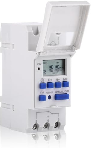 Steckdosen-Zeitschaltuhr, Digitale Zeitschaltuhr zum Einbau, 220V Hutschienen Montage mit LCD Anzeige Wöchentlich programmierbarer Timer, Timer-Schalter mit 16 EIN/AUS