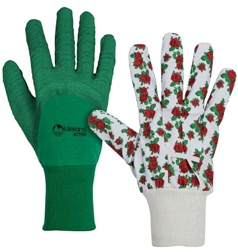 Lakeland Active 2 Paar Gartenarbeitshandschuhe – Feldgrün & Englische Rose – Größe L