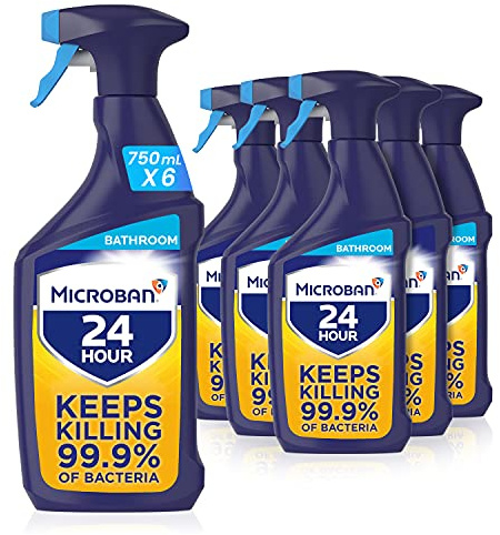Microban 24 Antibacterial Bathroom Surface Cleaner Spray, Citrus, 4.5 Litres (750 ml x 6)