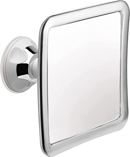 MIRRORVANA Fogless Shower Mirror for Shaving with Upgraded Suction, Anti Fog Shatterproof Surface and 360° Swivel, 16cm x 16cm (1X Magnification) - Chrome