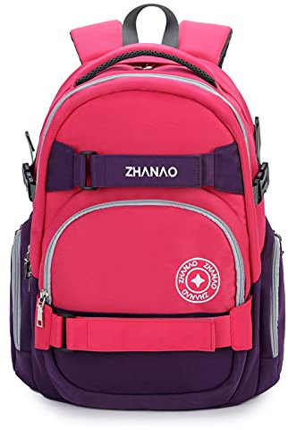 FANDARE Rucksack Schulranzen Schulrucksack Teenager Daypacks mit Laptopfach für 15.6 Zoll Tagesrucksack Mädchen Junge Schultaschen für Universität Reisen Freizeit Arbeit Lila Rot