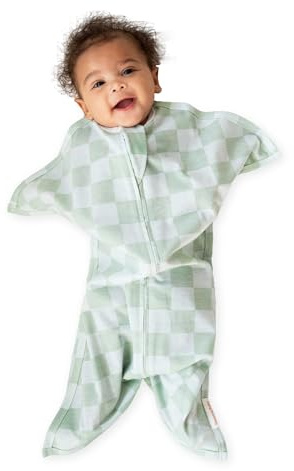SleepingBaby Zipadee-Zip Transition Swaddle - Cozy Baby Swaddle Blanket with Zipper Convenience - Roomy Wearable Blanket for Easy Diaper Changes - Sea Green/Blue, Medium (6-12 Month)