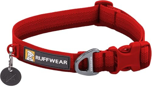 RUFFWEAR Front Range Collar, Medium Dog Collar with Aluminium V-Ring, Adjustable Length Pet Dog Collar, Comfortable Soft Fabric, Animal Collar with Dog Lead Attachment Ring, 36-51cm, Red Canyon