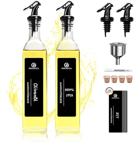 SAEIV 【Contrôle à une Main Lot de 2 Bouteille Huile et Vinaigre, 500ml Distributeur Huile d'olive, Bouteille Huile Olive, Huilier, Outil de Condimentation Facile pour Salades