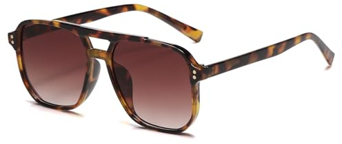 YAMEIZE Gafas de Sol Piloto Hombre Mujer Cuadradas Doble Puentes Retro Gafas Grande 70s Estilo Vintage Protección UV400