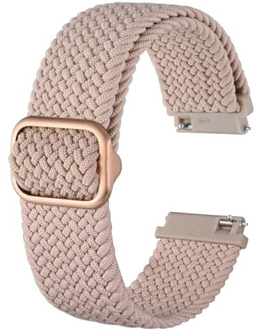 BISONSTRAP Nylon Watch Straps 22mm, Adjustable Braided Loop Bands for Men and Women,Pink with Rose Gold Buckle
