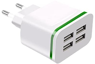 Cargador Smartphone Cargador de Pared USB de 20W 5V/4A Adaptador de Carga de alimentación de Enchufe de 4 Puertos para teléfonos Inteligentes Cargador Smartphone (White, One Size)