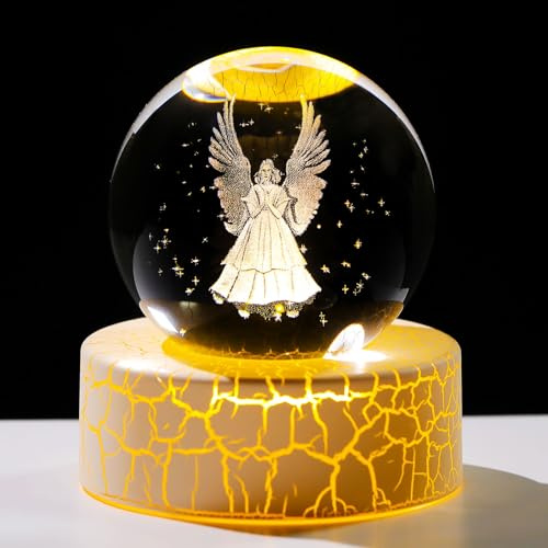 Pisapapeles de bola de cristal 3D de 60 mm con soporte de luz cálida, regalo conmemorativo de ángel de la guarda para mujeres y hombres, adorno coleccionable de centro de mesa de condolencias